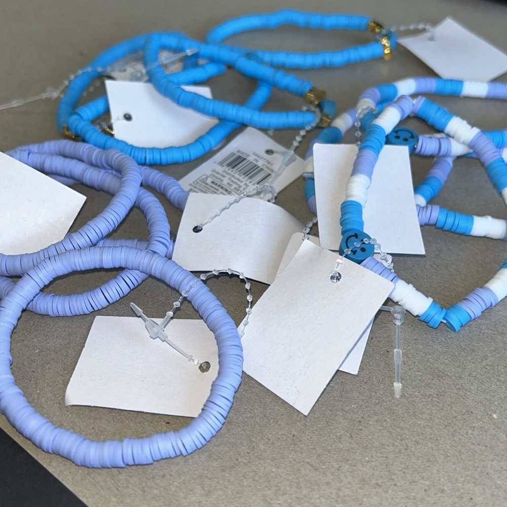 12 Individual Tagged Blue Beaded Friendship Bracelets W: 3 Different Designs NWT - Picture 9 of 9